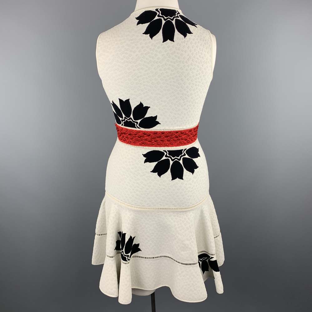 ALEXANDER MCQUEEN White & Black Floral Ruffle Skirt Cocktail Dress - Picture 5 of 7